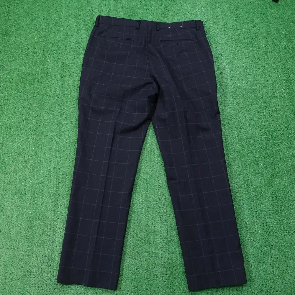 Banana Republic Pants Mens 34x32‎ Blue Plaid Slim Fit Wool Dress Business